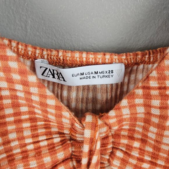 Zara Orange Gingham Crop Top Size Medium - Picture 3 of 6